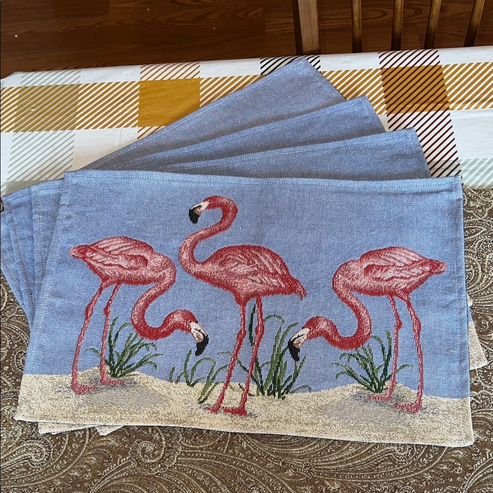 Flamingo Placemats Set of 4 Heavy Fabric